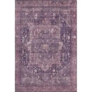 Photo of Eggplant Gold And Gray Oriental Washable Area Rug With UV Protection