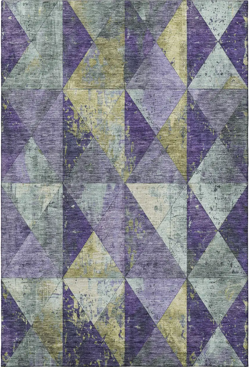 Eggplant Gold And Ivory Geometric Washable Area Rug With UV Protection Photo 2