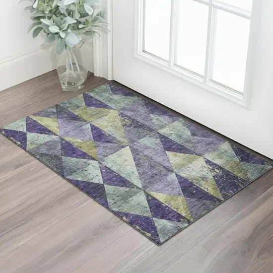 Eggplant Gold And Ivory Geometric Washable Area Rug With UV Protection Photo 2