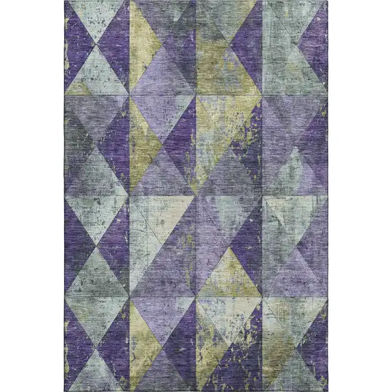 Eggplant Gold And Ivory Geometric Washable Area Rug With UV Protection Photo 1