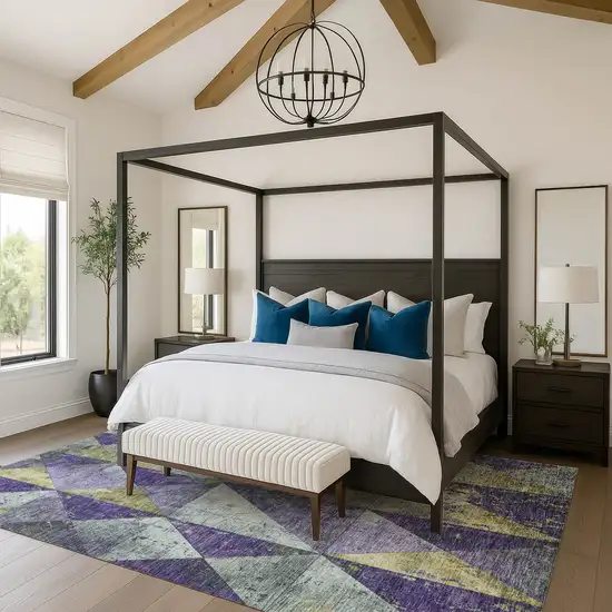 Eggplant Gold And Ivory Geometric Washable Area Rug With UV Protection Photo 4