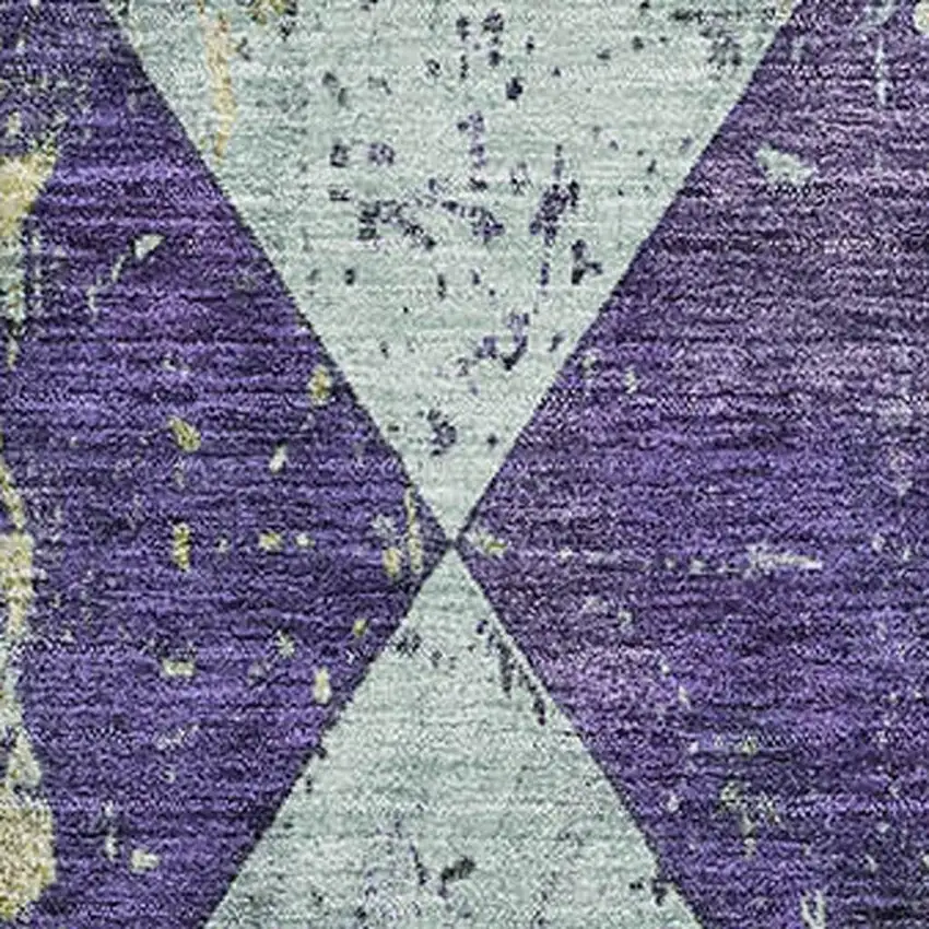 Eggplant Gold And Ivory Geometric Washable Area Rug With UV Protection Photo 2