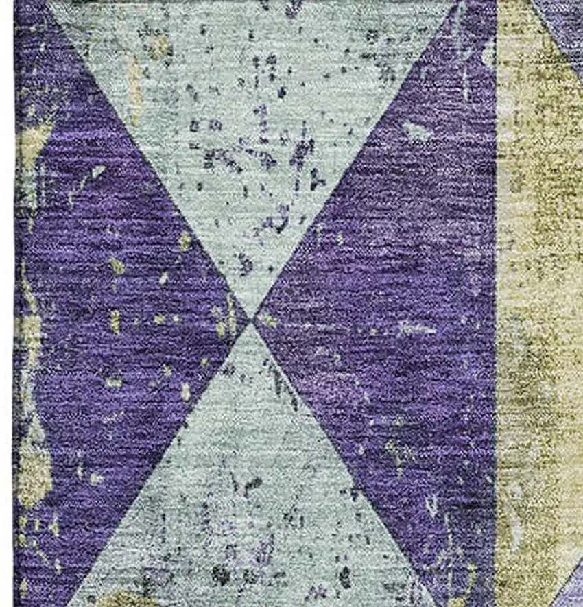 Eggplant Gold And Ivory Geometric Washable Area Rug With UV Protection Photo 3