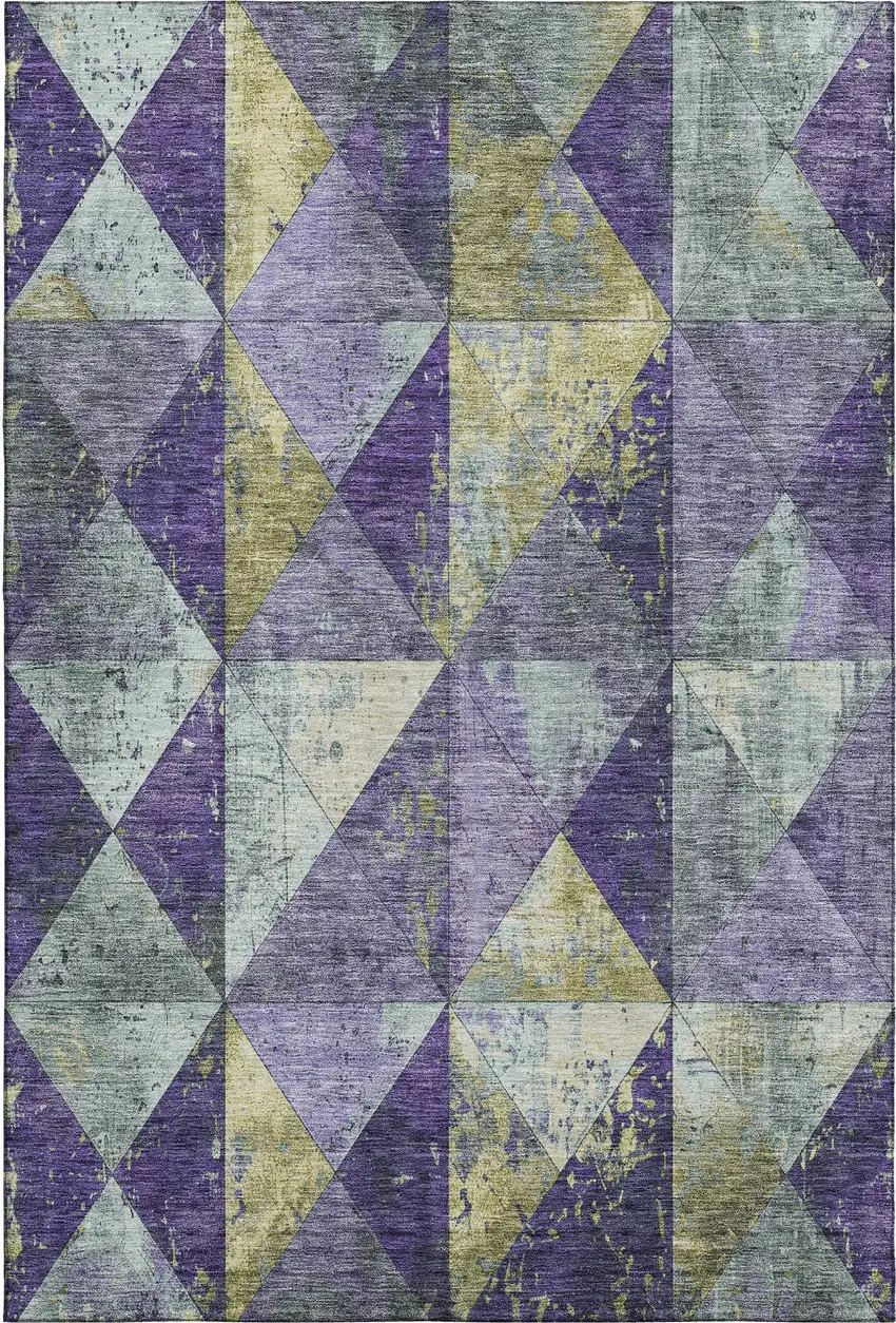 Eggplant Gold And Ivory Geometric Washable Area Rug With UV Protection Photo 1