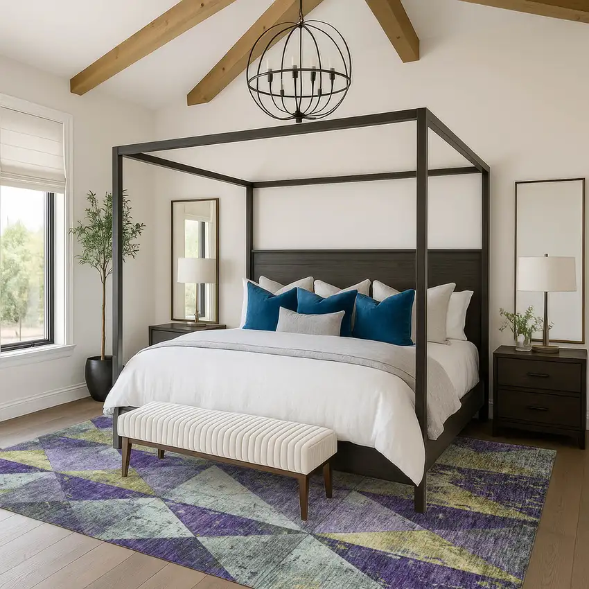 Eggplant Gold And Ivory Geometric Washable Area Rug With UV Protection Photo 3