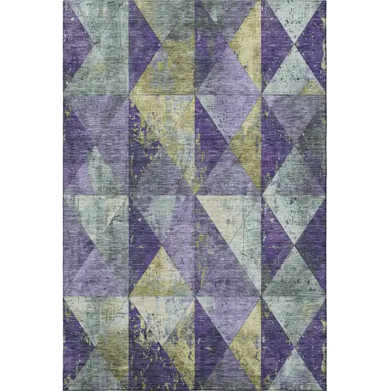 Eggplant Gold And Ivory Geometric Washable Area Rug With UV Protection Photo 2