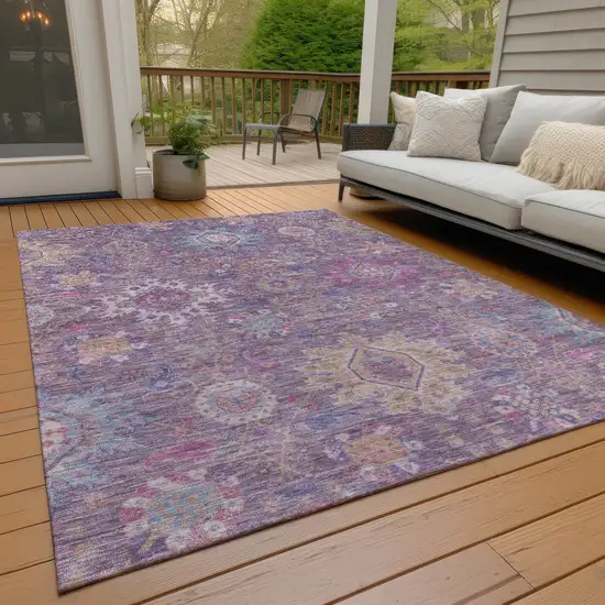 Eggplant Gold And Teal Blue Medallion Washable Indoor Outdoor Area Rug Photo 7