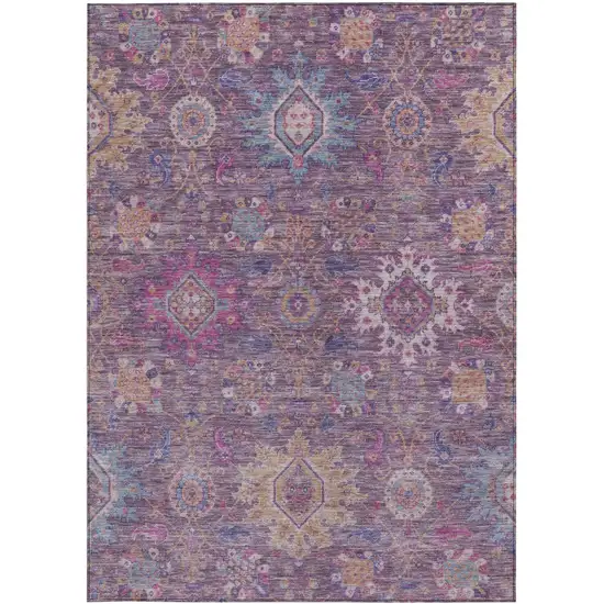 Eggplant Gold And Teal Blue Medallion Washable Indoor Outdoor Area Rug Photo 3