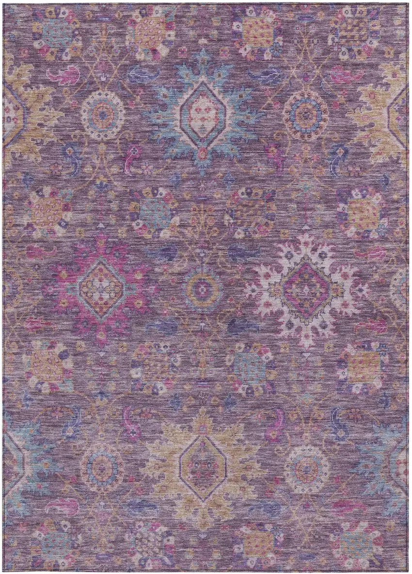 Eggplant Gold And Teal Blue Medallion Washable Indoor Outdoor Area Rug Photo 3