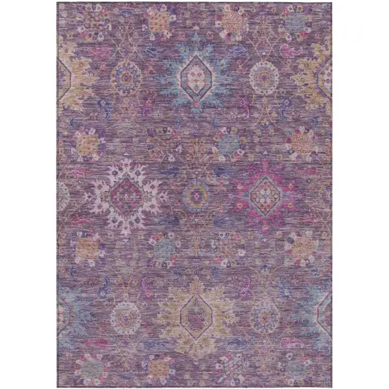 Eggplant Gold And Teal Blue Medallion Washable Indoor Outdoor Area Rug Photo 1