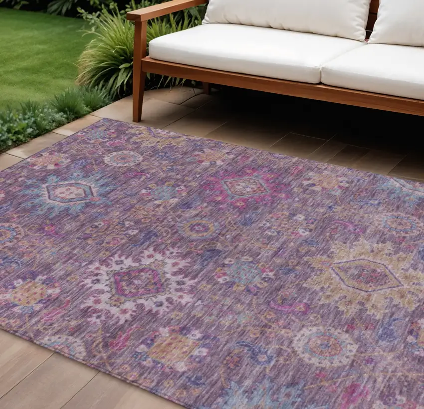 Eggplant Gold And Teal Blue Medallion Washable Indoor Outdoor Area Rug Photo 2