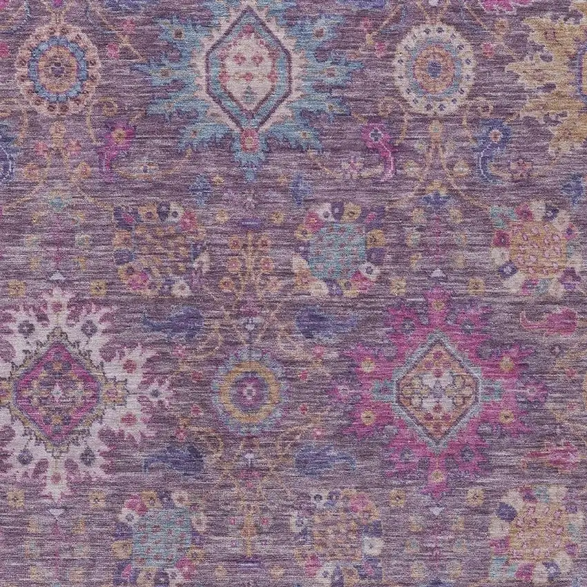 Eggplant Gold And Teal Blue Medallion Washable Indoor Outdoor Area Rug Photo 6