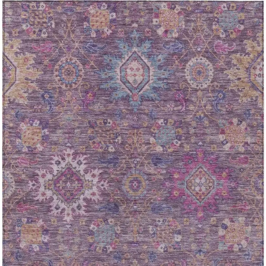 Eggplant Gold And Teal Blue Medallion Washable Indoor Outdoor Area Rug Photo 3