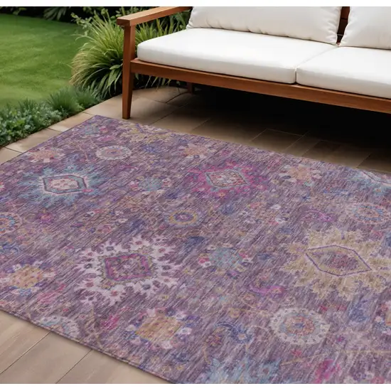 Eggplant Gold And Teal Blue Medallion Washable Indoor Outdoor Area Rug Photo 2