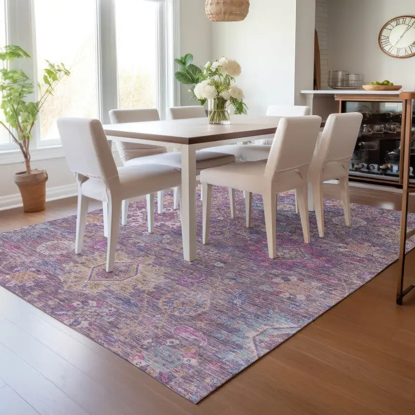 Eggplant Gold And Teal Blue Medallion Washable Indoor Outdoor Area Rug Photo 8