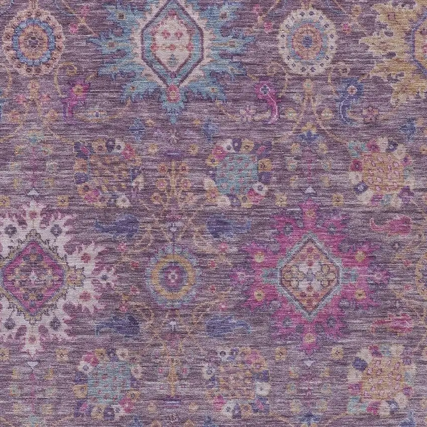 Eggplant Gold And Teal Blue Medallion Washable Indoor Outdoor Area Rug Photo 6