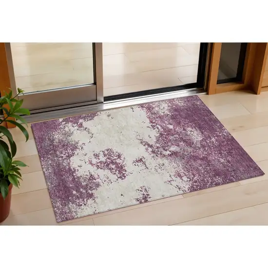 Eggplant Gray And Ivory Abstract Washable Indoor Outdoor Area Rug Photo 1