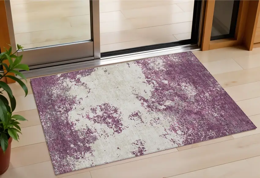 Eggplant Gray And Ivory Abstract Washable Indoor Outdoor Area Rug Photo 1