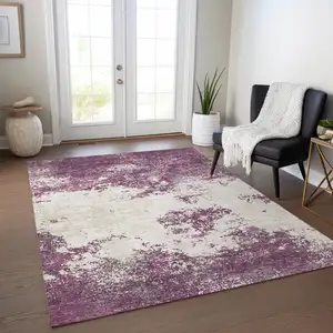 Photo of Eggplant Gray And Ivory Abstract Washable Indoor Outdoor Area Rug