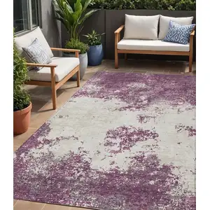 Photo of Eggplant Gray And Ivory Abstract Washable Indoor Outdoor Area Rug
