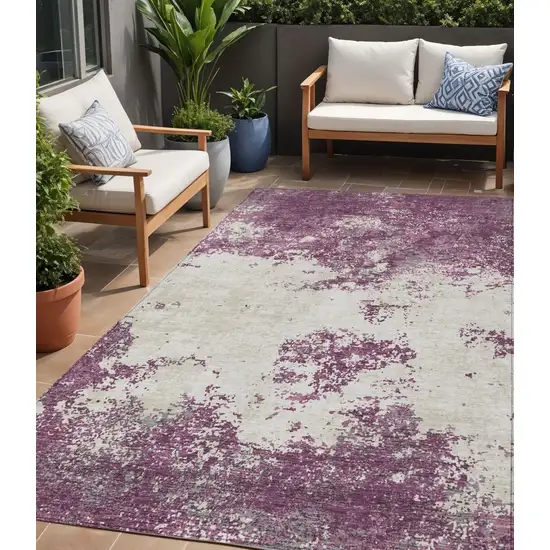 Eggplant Gray And Ivory Abstract Washable Indoor Outdoor Area Rug Photo 1