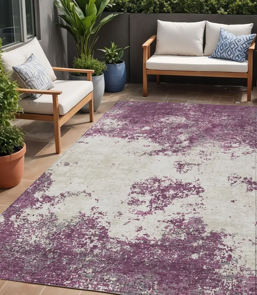 Eggplant Gray And Ivory Abstract Washable Indoor Outdoor Area Rug Photo 1