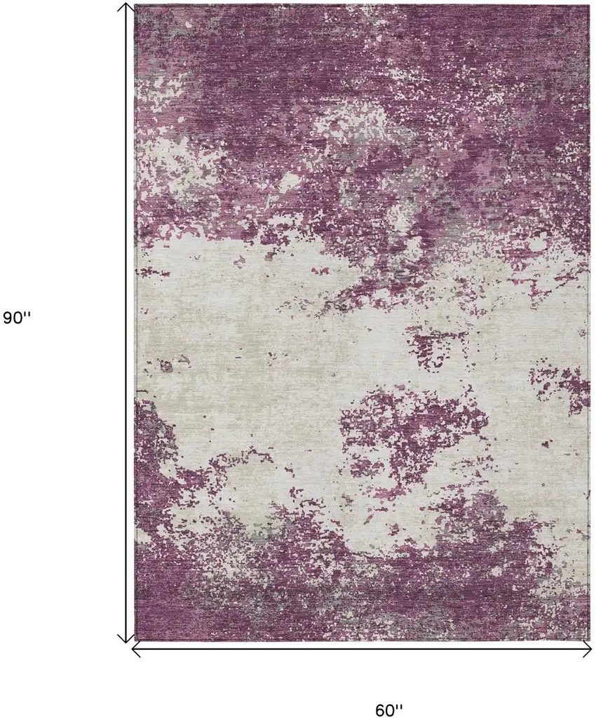 Eggplant Gray And Ivory Abstract Washable Indoor Outdoor Area Rug Photo 3