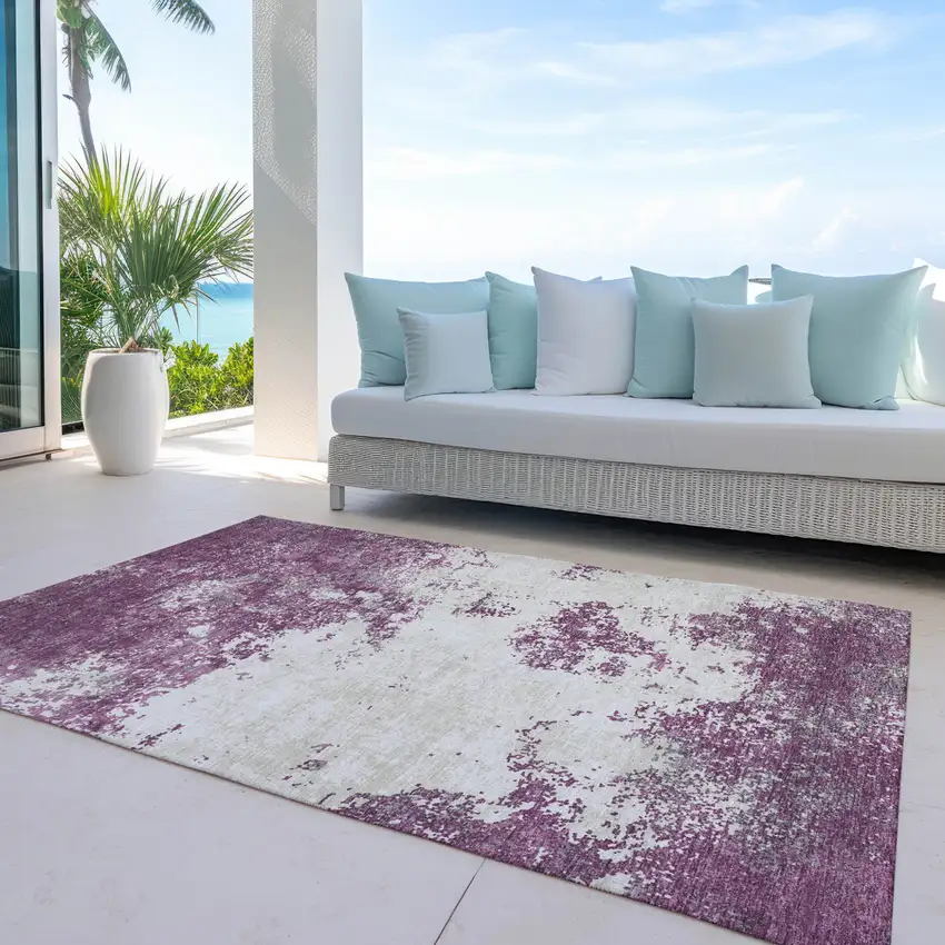 Eggplant Gray And Ivory Abstract Washable Indoor Outdoor Area Rug Photo 9