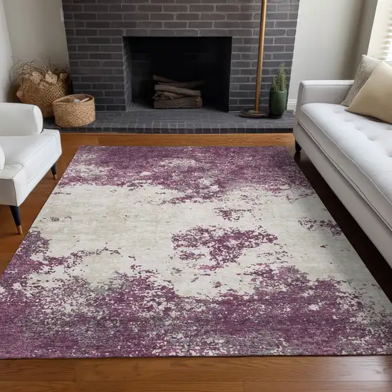 Eggplant Gray And Ivory Abstract Washable Indoor Outdoor Area Rug Photo 9