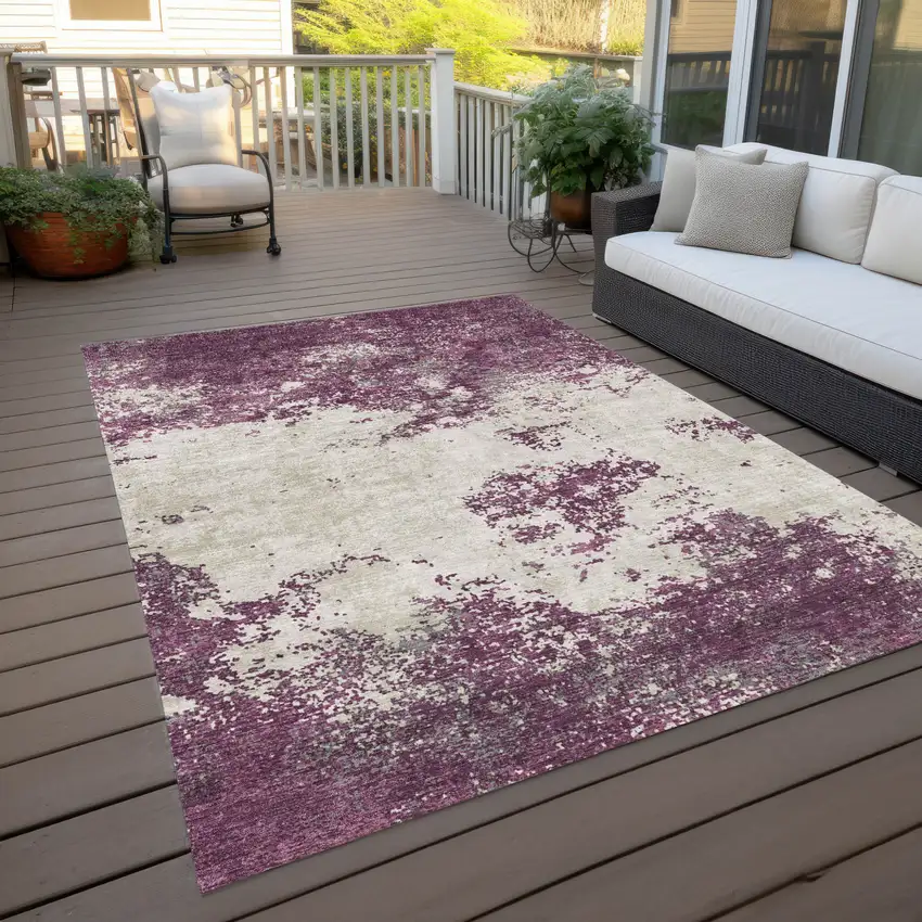 Eggplant Gray And Ivory Abstract Washable Indoor Outdoor Area Rug Photo 8
