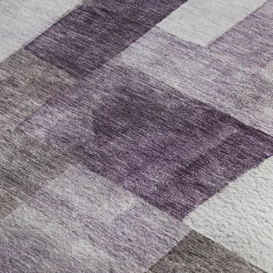 Eggplant Gray And Ivory Geometric Washable Area Rug With UV Protection Photo 2