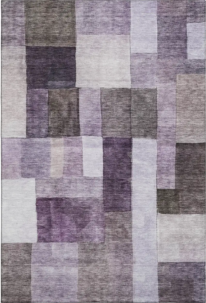 Eggplant Gray And Ivory Geometric Washable Area Rug With UV Protection Photo 5