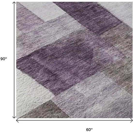 Eggplant Gray And Ivory Geometric Washable Area Rug With UV Protection Photo 9
