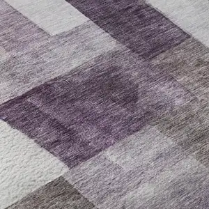 Photo of Eggplant Gray And Ivory Geometric Washable Area Rug With UV Protection