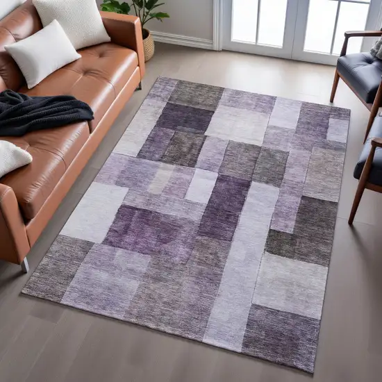 Eggplant Gray And Ivory Geometric Washable Area Rug With UV Protection Photo 4