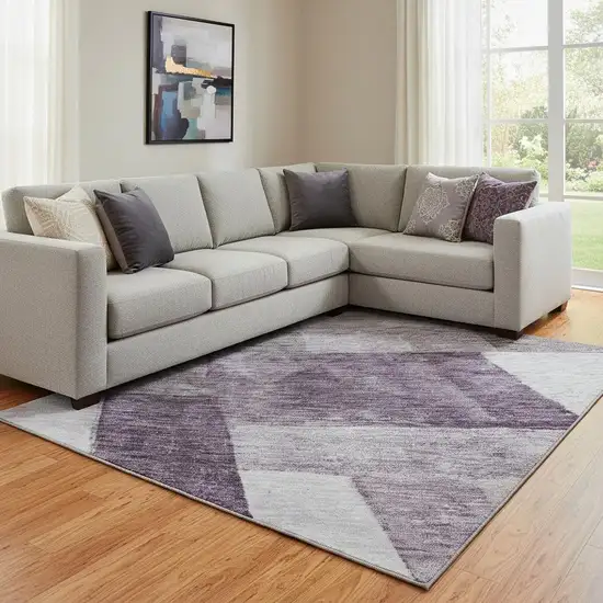 Eggplant Gray And Ivory Geometric Washable Area Rug With UV Protection Photo 2