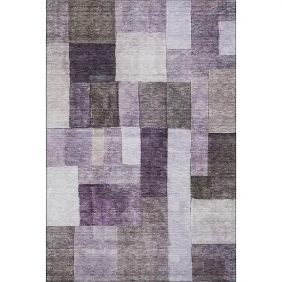 Eggplant Gray And Ivory Geometric Washable Area Rug With UV Protection Photo 4