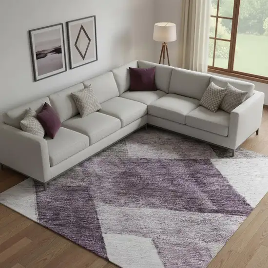 Eggplant Gray And Ivory Geometric Washable Area Rug With UV Protection Photo 2