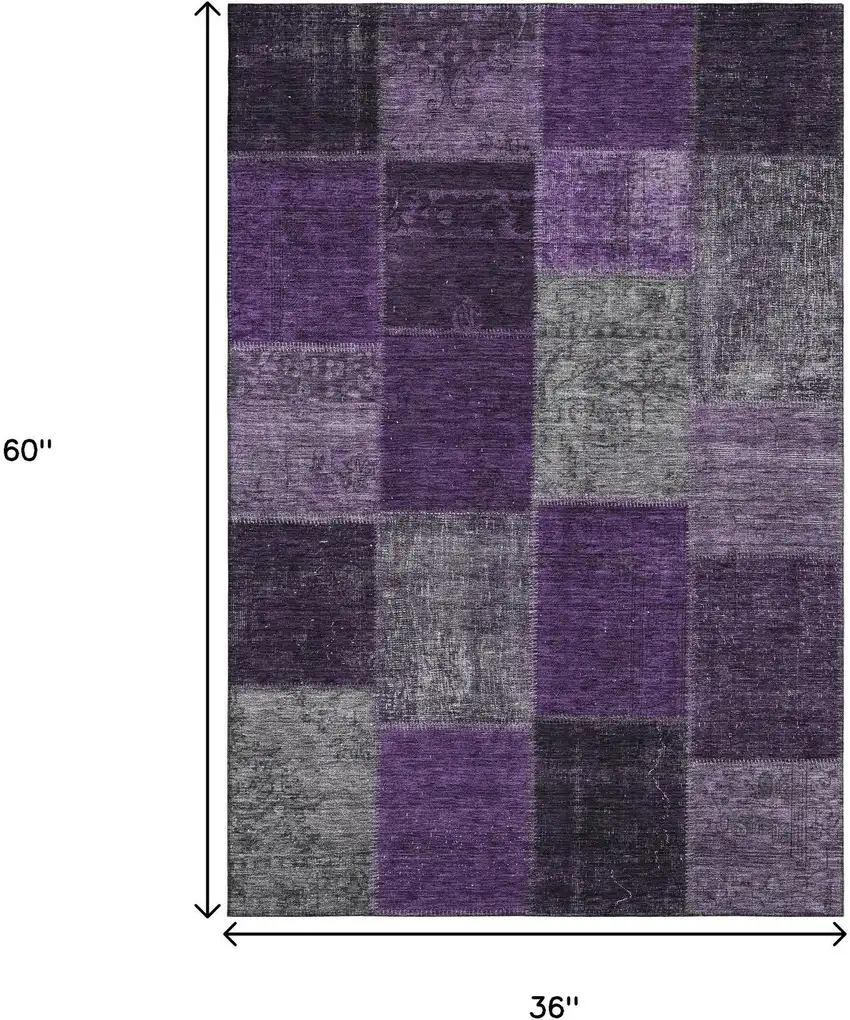 Eggplant Gray And Purple Patchwork Washable Area Rug With UV Protection Photo 6