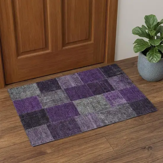 Eggplant Gray And Purple Patchwork Washable Area Rug With UV Protection Photo 1