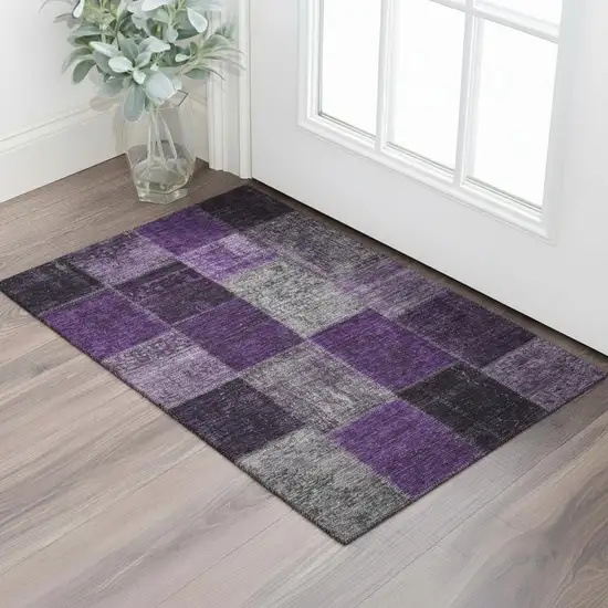 Eggplant Gray And Purple Patchwork Washable Area Rug With UV Protection Photo 1