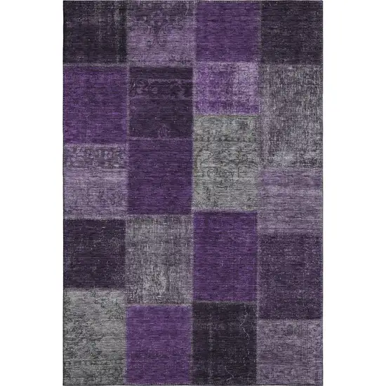 Eggplant Gray And Purple Patchwork Washable Area Rug With UV Protection Photo 1