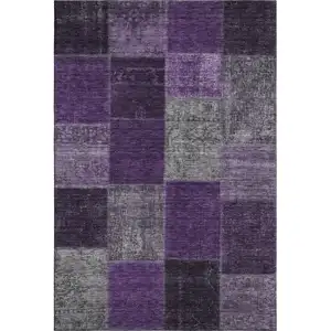 Photo of Eggplant Gray And Purple Patchwork Washable Area Rug With UV Protection