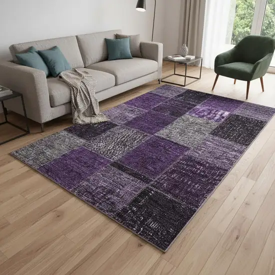 Eggplant Gray And Purple Patchwork Washable Area Rug With UV Protection Photo 1