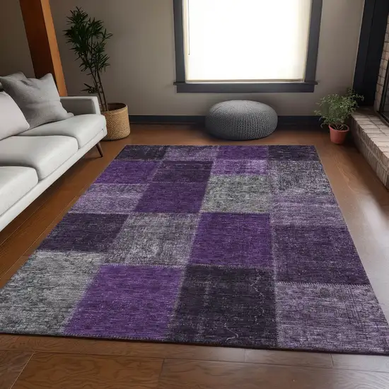 Eggplant Gray And Purple Patchwork Washable Area Rug With UV Protection Photo 6