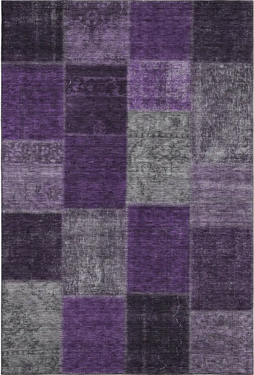 Eggplant Gray And Purple Patchwork Washable Area Rug With UV Protection Photo 2