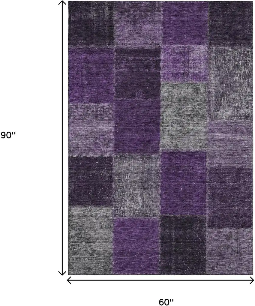 Eggplant Gray And Purple Patchwork Washable Area Rug With UV Protection Photo 3