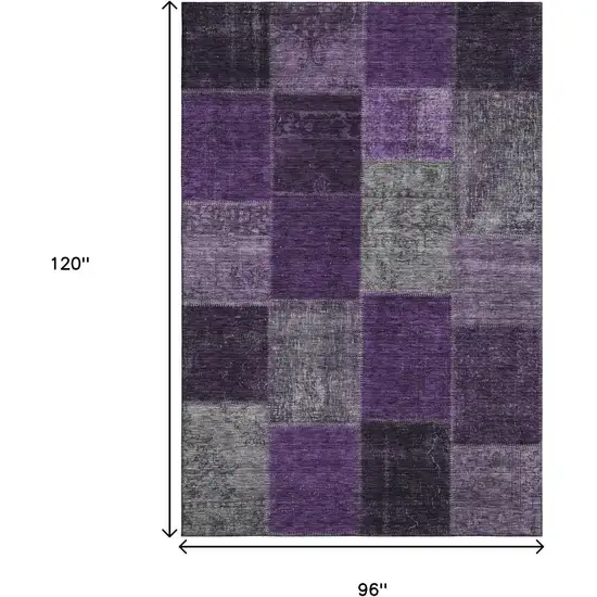 Eggplant Gray And Purple Patchwork Washable Area Rug With UV Protection Photo 3