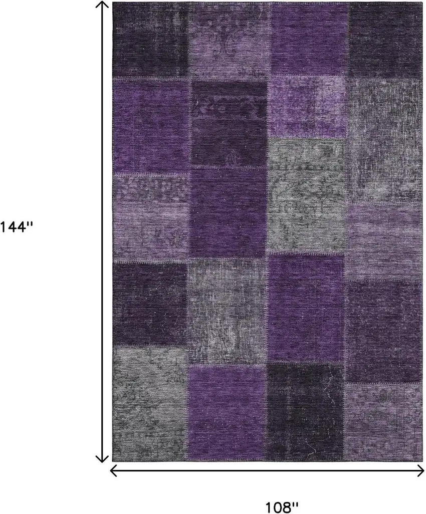 Eggplant Gray And Purple Patchwork Washable Area Rug With UV Protection Photo 3
