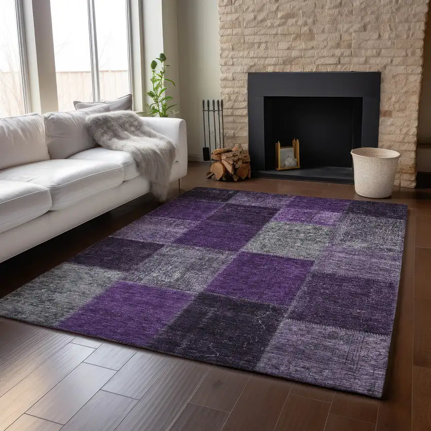 Eggplant Gray And Purple Patchwork Washable Area Rug With UV Protection Photo 6